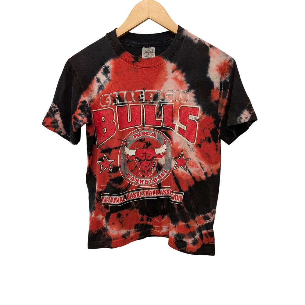 Vintage NBA Chicago‎ Bulls Tie-Dye Graphic Tee Shirt Basketball Red Black Anvil